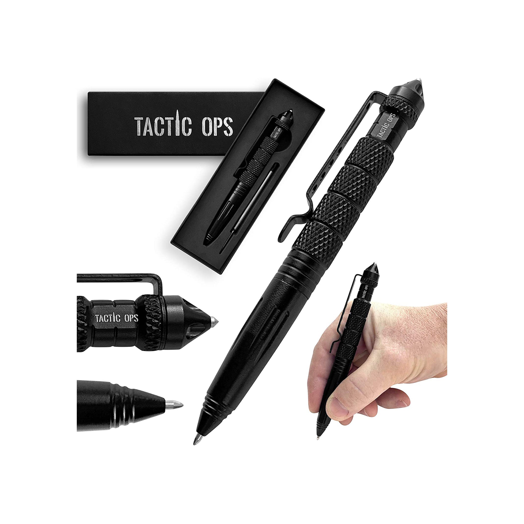 Tactical Glass Break & Pen - Includes Ink Refill & Gift Box (Black)