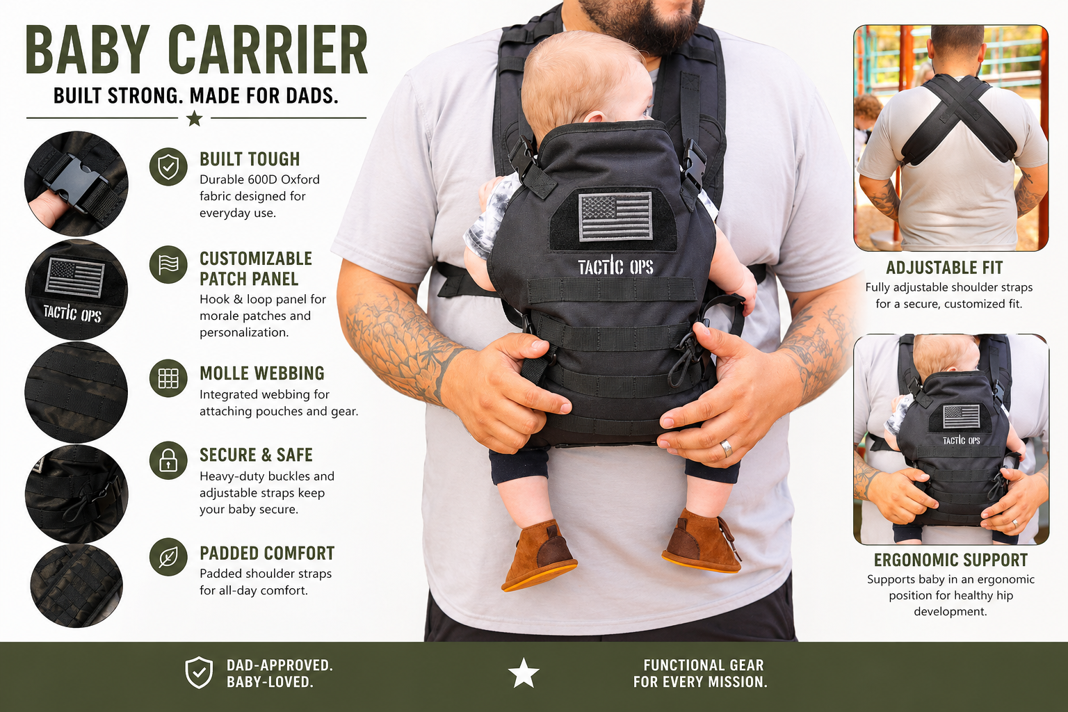 Tactic Ops Military Baby Toddler Carrier Sling - Black