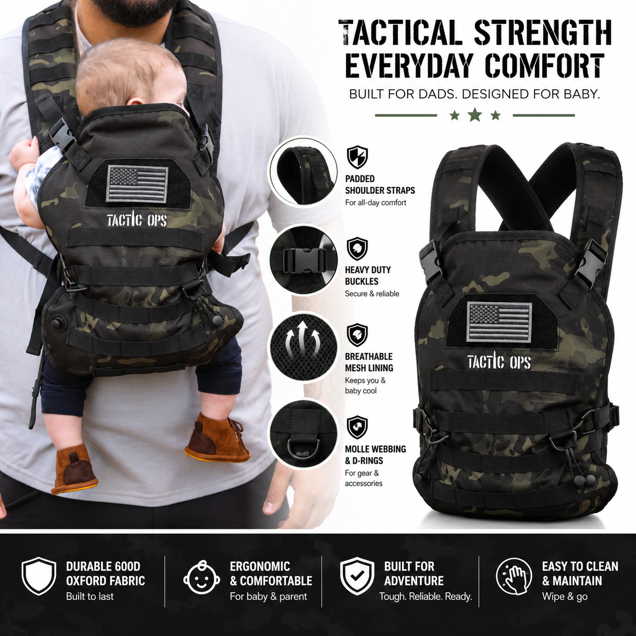 Tactic Ops Military Baby Toddler Carrier Sling - Black Camo