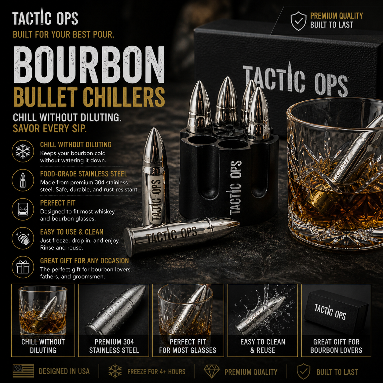 Bullet Shaped Bourbon Whiskey Stones