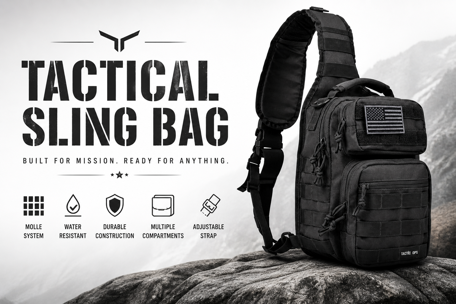 Tactical Military Sling Bag - Range Bag (Black)