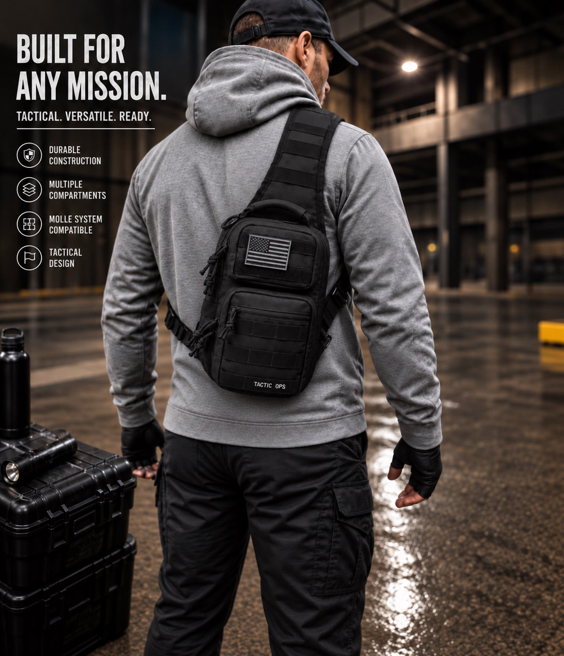 Tactical Military Sling Bag - Range Bag (Black)