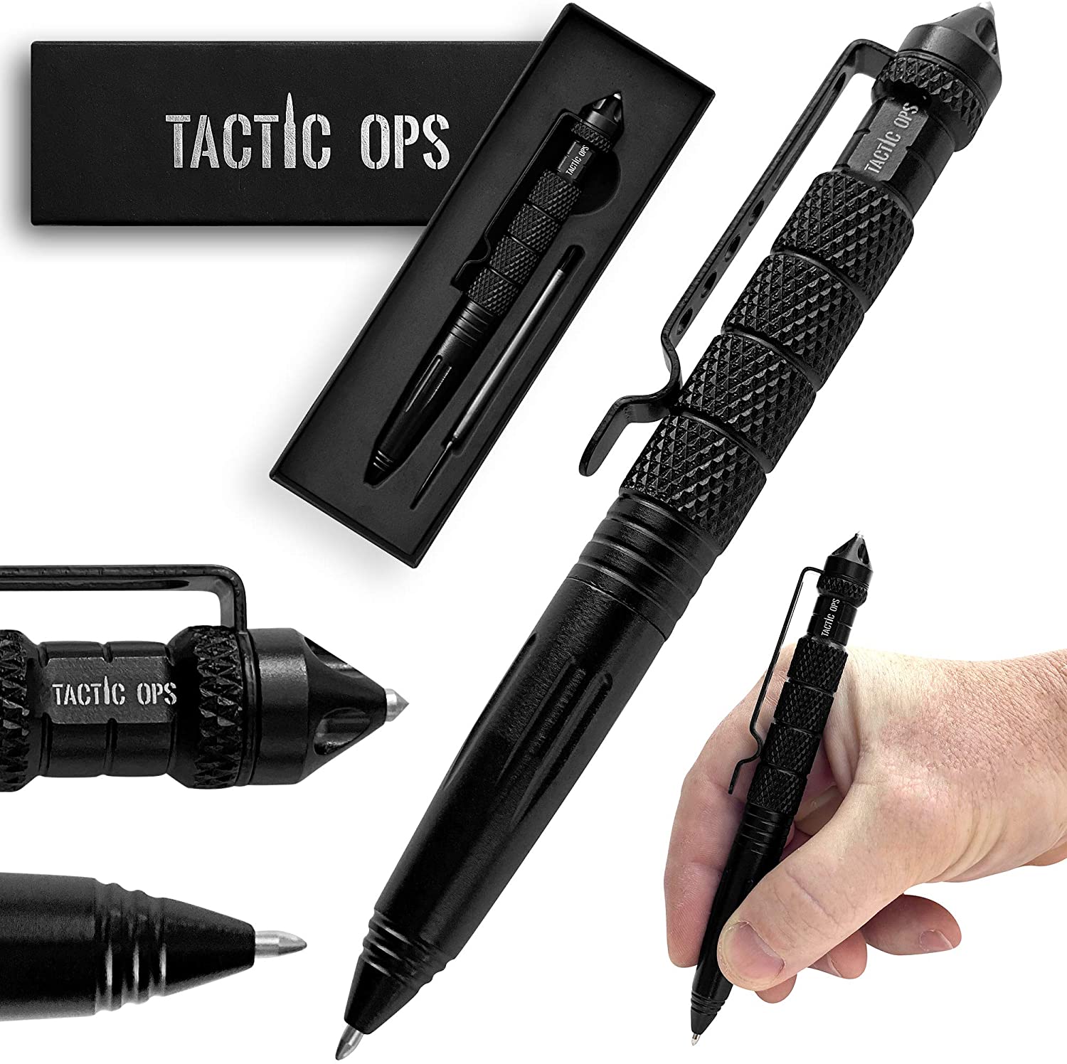 Tactical Glass Break & Pen - Includes Ink Refill & Gift Box (Black)