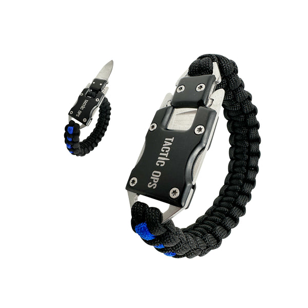 Bracciale Paracord Modello Classic Black + ITA + Thin Blue Line -  Barbarossa Tactical