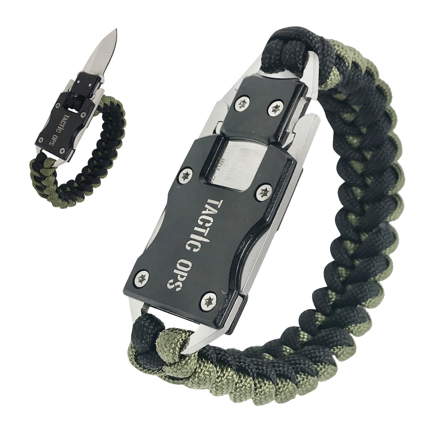 Tactical Paracord Stainless Steel Knife Bracelet (Army Green/Black)
